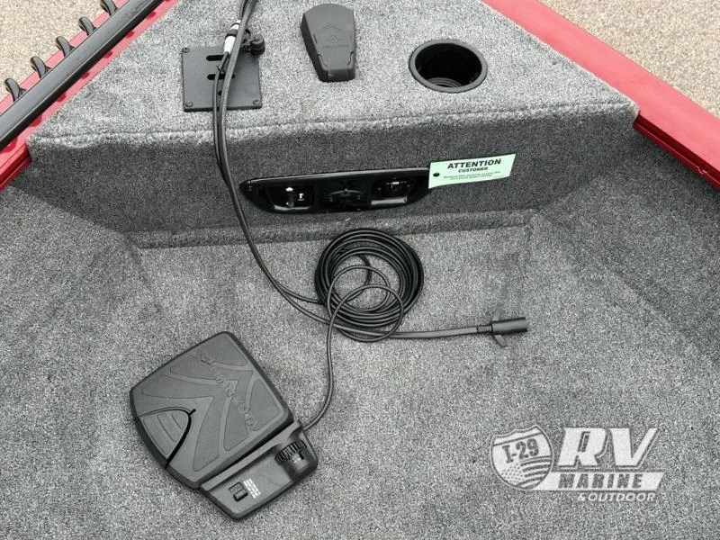 Slide: The Image of 2025 Tracker Pro Guide V-175 WT boat interior with control panel and foot pedal. - 24