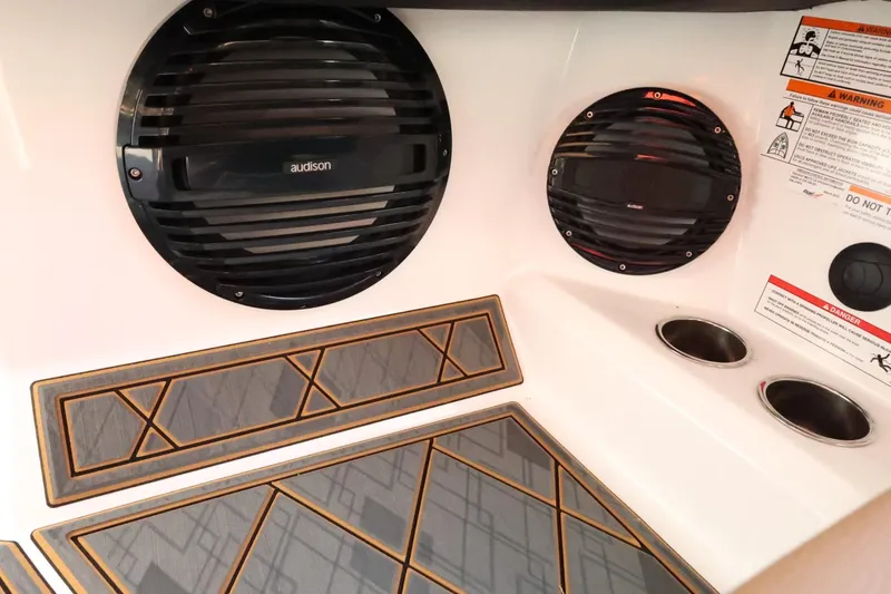 Slide: The Image of 2025 Tigé Z3 boat interior with speakers and stylish flooring design. - 42