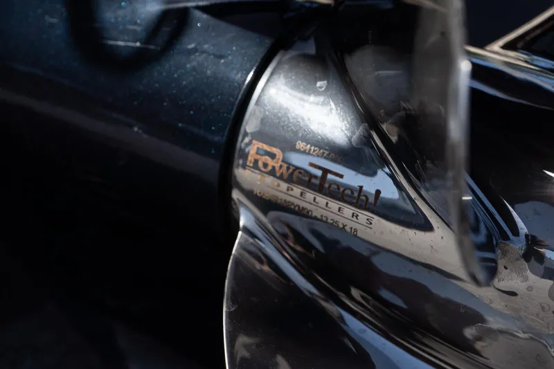 Slide: The Image of Close-up of a PowerTech propeller on a 2023 Maverick 18 HPX-V boat. - 15