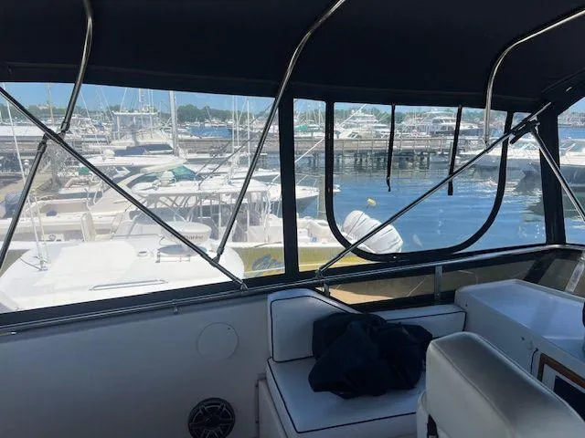 Slide: The Image of Interior view of 1990 Jefferson 42 Viscount Sundeck yacht at marina. - 30