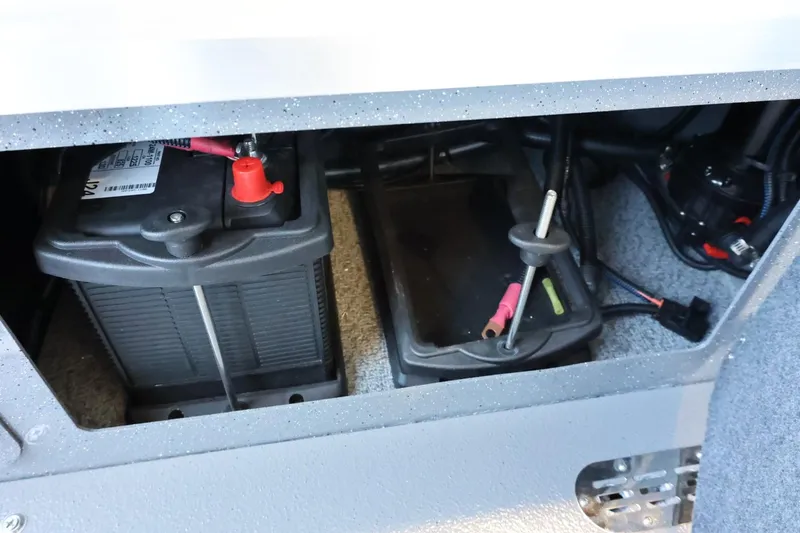 Slide: The Image of Battery compartment of 2025 Thunder Jet 209 Rush OT boat, showcasing internal components. - 27
