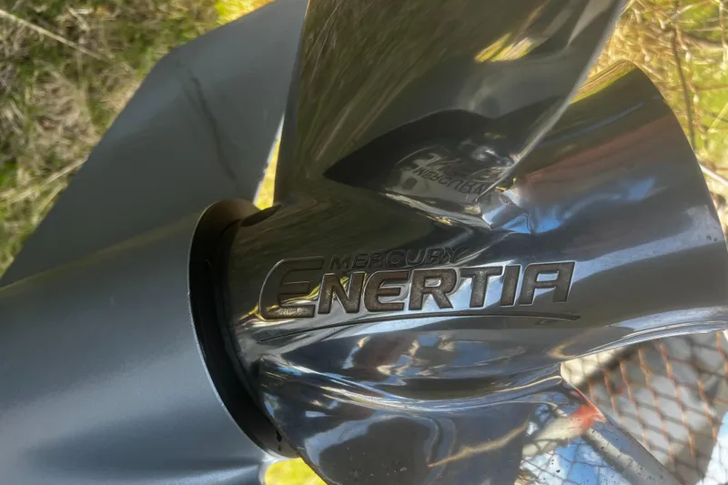 Slide: The Image of Close-up of Mercury Enertia propeller on 2022 Blackfin 222 CC boat. - 41