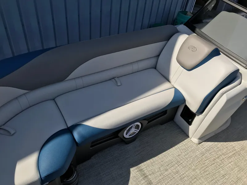 Slide: The Image of 2023 Avalon LSZ Elite Windshield boat interior with stylish seating and modern design. - 31