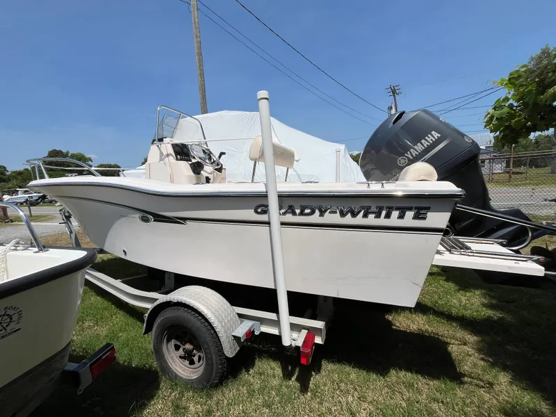 Slide: The Image of 2012 Grady-White Fisherman 180 boat on trailer with Yamaha outboard motor. - 5