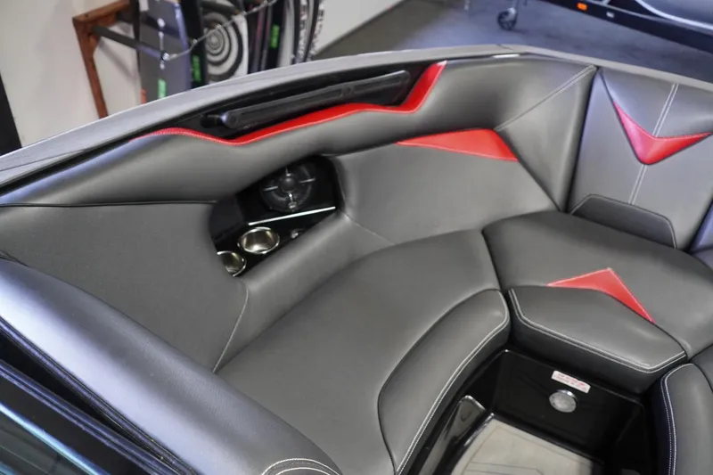 Slide: The Image of Interior of 2017 Supreme S211 boat with gray and red seating. - 33