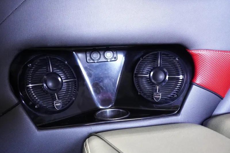 Slide: The Image of Interior speakers of a 2017 Supreme S211 boat, featuring dual black audio units. - 46