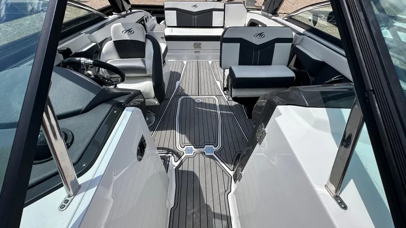 Slide: The Image of 2019 Monterey 278SS boat interior with sleek seating and modern design. - 8