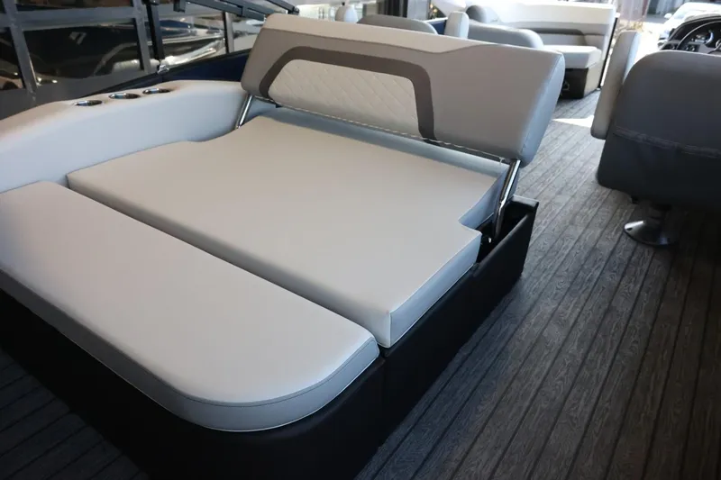 Slide: The Image of 2025 Lowe SS 210 DL boat interior with luxurious seating and modern design. - 25