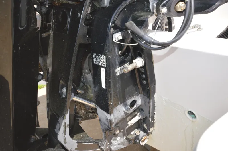 Slide: The Image of Close-up of 2004 Intrepid 323 Cuddy boat engine components. - 8