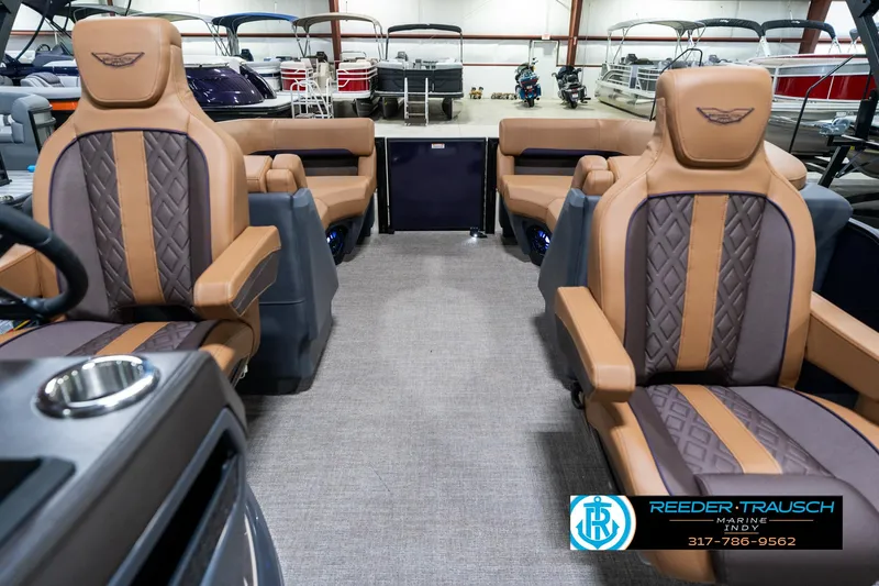 Slide: The Image of 2025 Bennington 24 MSB boat interior with luxurious seating and modern design. - 17