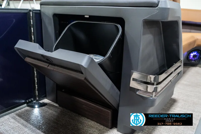 Slide: The Image of 2025 Bennington 24 MSB boat storage compartment with sleek design and modern features. - 29