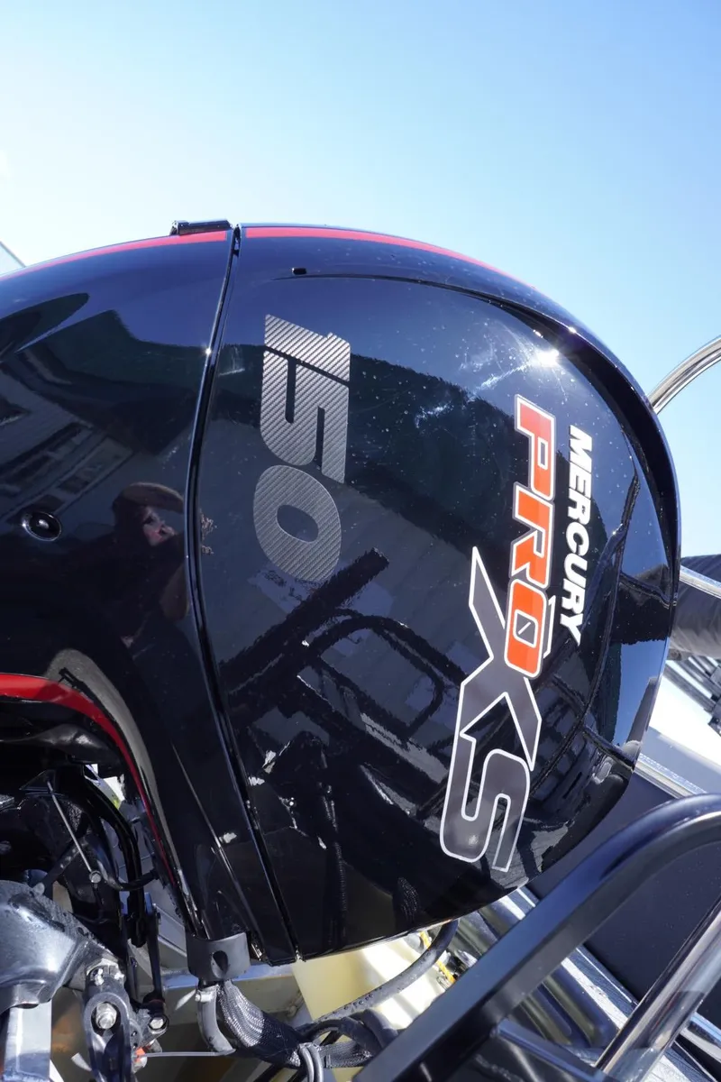 Slide: The Image of Mercury Pro XS 150 outboard motor on 2025 Lowe SS 210 DL boat. - 7
