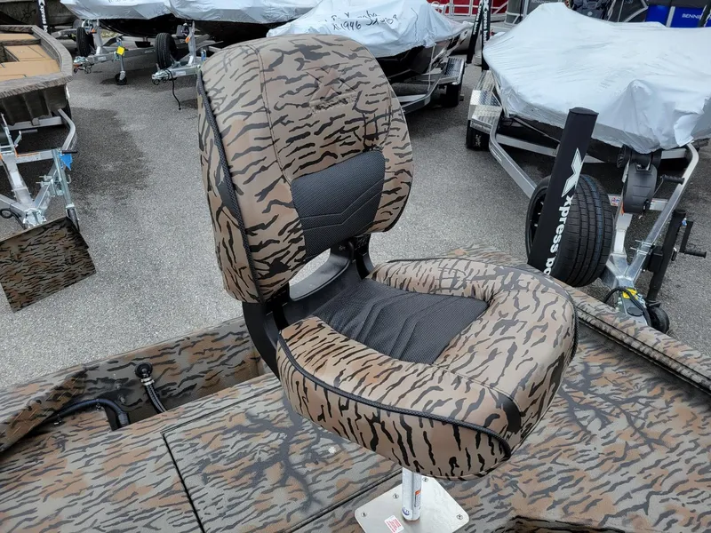 Slide: The Image of Camouflage seat on Xpress HD16DB duck hunting boat, 2026 model, with Yamaha 50 hp engine. - 13
