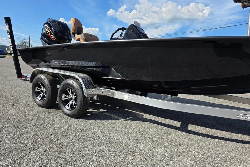 Slide: The Image of 2026 Xpress X19 Pro Bass boat with Yamaha Vmax 200 SHO engine on trailer. - 1