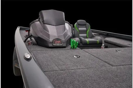 Slide: The Image of 2025 Ranger RT178 boat interior with gray and green seating, spacious deck, and modern console. - 10