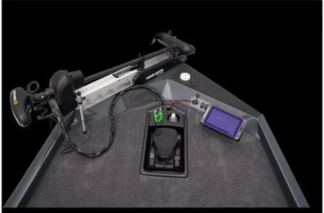 Slide: The Image of 2025 Ranger RT178 boat deck with trolling motor and electronic display. - 19