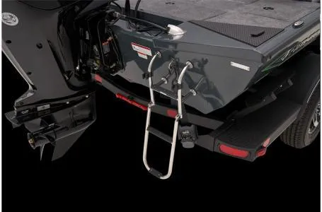 Slide: The Image of 2025 Ranger RT178 boat with ladder and motor, rear view. - 7