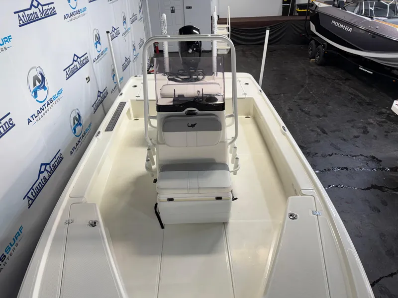 Slide: The Image of 2020 Mako 21 LTS boat with Guide Package, displayed at Atlanta Marine showroom. - 11