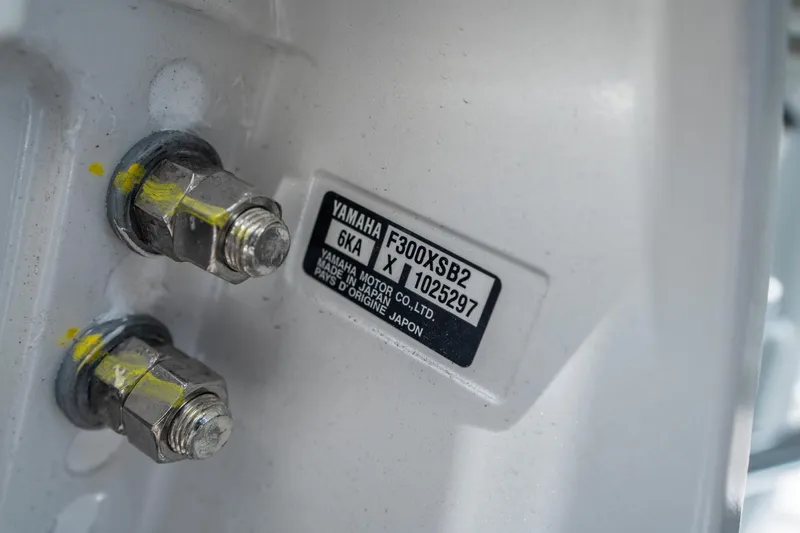 Slide: The Image of Close-up of Yamaha engine label on 2025 Cobia 285 CC boat. - 37