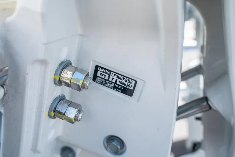 Slide: The Image of Close-up of Yamaha motor label on 2025 Cobia 285 CC boat. - 36