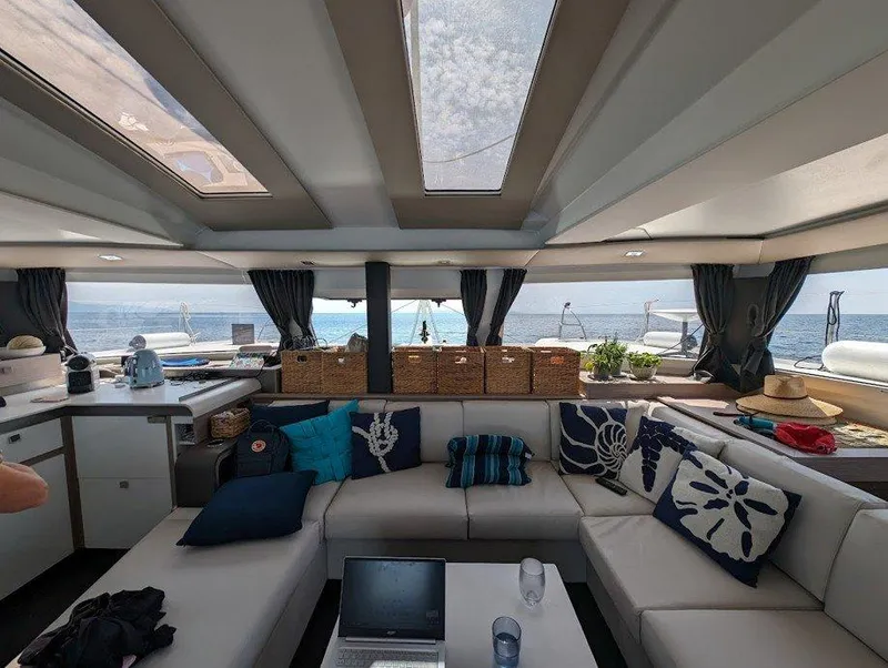Slide: The Image of Luxurious interior of 2022 Fountaine Pajot Elba 45 catamaran with ocean view. - 19