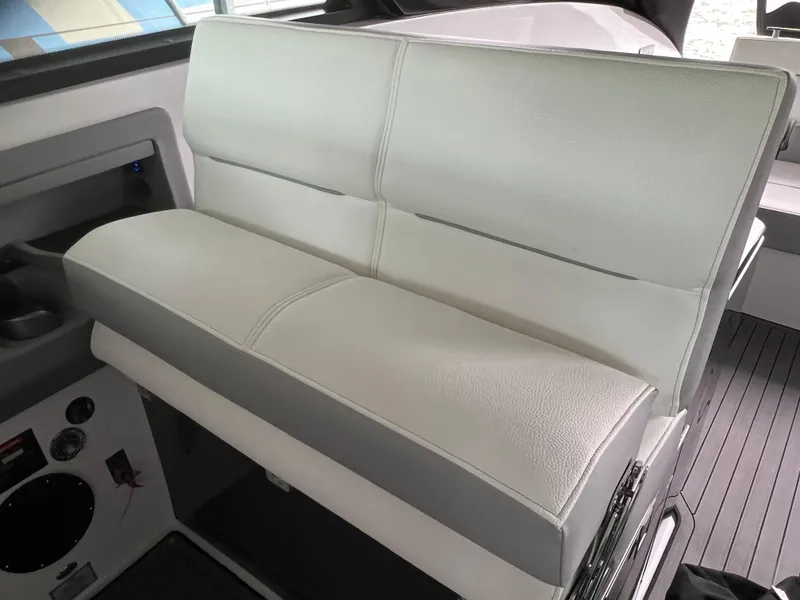 Slide: The Image of 2022 Cobalt A36BR boat interior with sleek, modern seating design. - 24