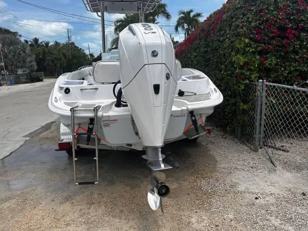 Slide: The Image of 2024 ALK2 Powerboats 25 CRX on trailer, rear view with outboard motor. - 3