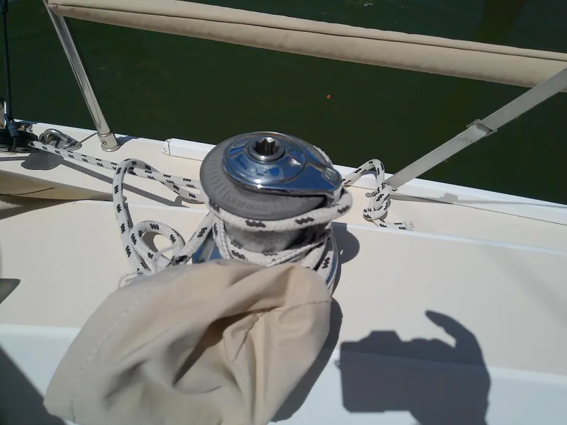 Slide: The Image of Winch and ropes on a 2004 J Boats J/32 sailboat deck. - 45