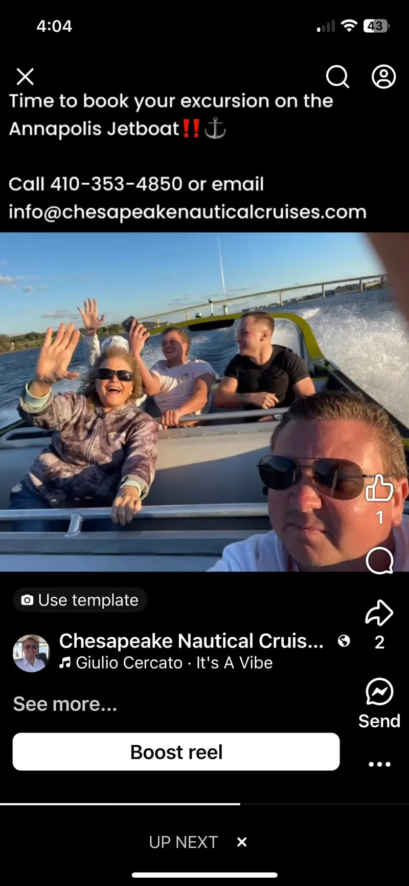 Slide: The Image of Group enjoying a jetboat ride on the water, promoting Chesapeake Nautical Cruises. - 5