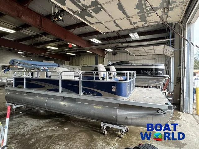 Slide: The Image of 2012 Weeres Cadet 200 Pontoon boat in a warehouse, labeled "Boat World." - 40