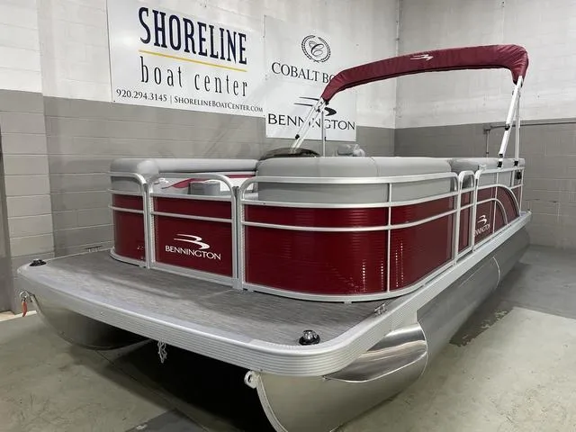 Slide: The Image of 2023 Bennington 20 SVL pontoon boat with red exterior at Shoreline Boat Center. - 3