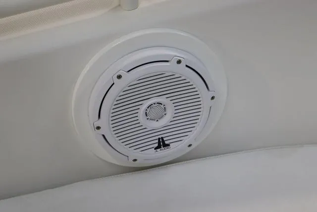 Slide: The Image of White JL Audio speaker on 2007 Everglades 223CC boat interior. - 25