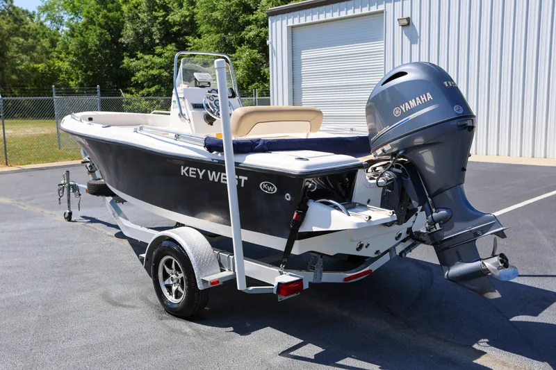 Slide: The Image of 2016 Key West 176 Center Console boat with Yamaha engine on trailer. - 3
