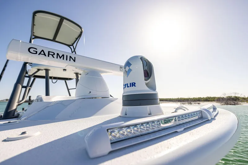 Slide: The Image of 2023 Yellowfin 39 Offshore boat with Garmin and FLIR technology, sunny day. - 43