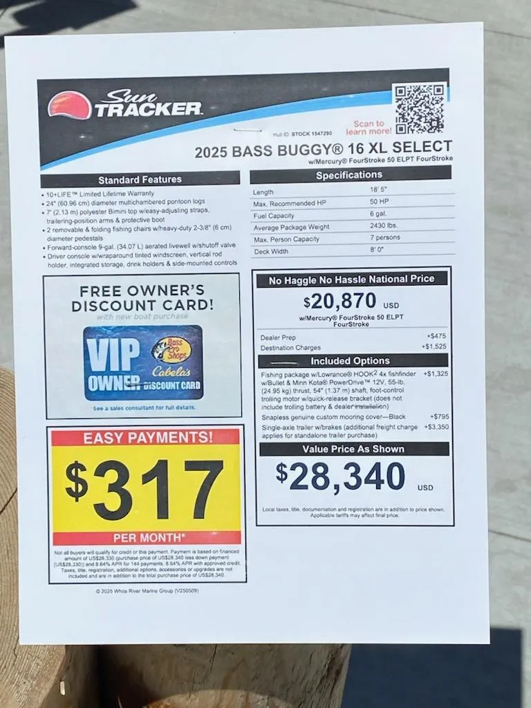 Slide: The Image of 2025 Sun Tracker Bass Buggy 16 XL Select brochure with pricing and features. - 3