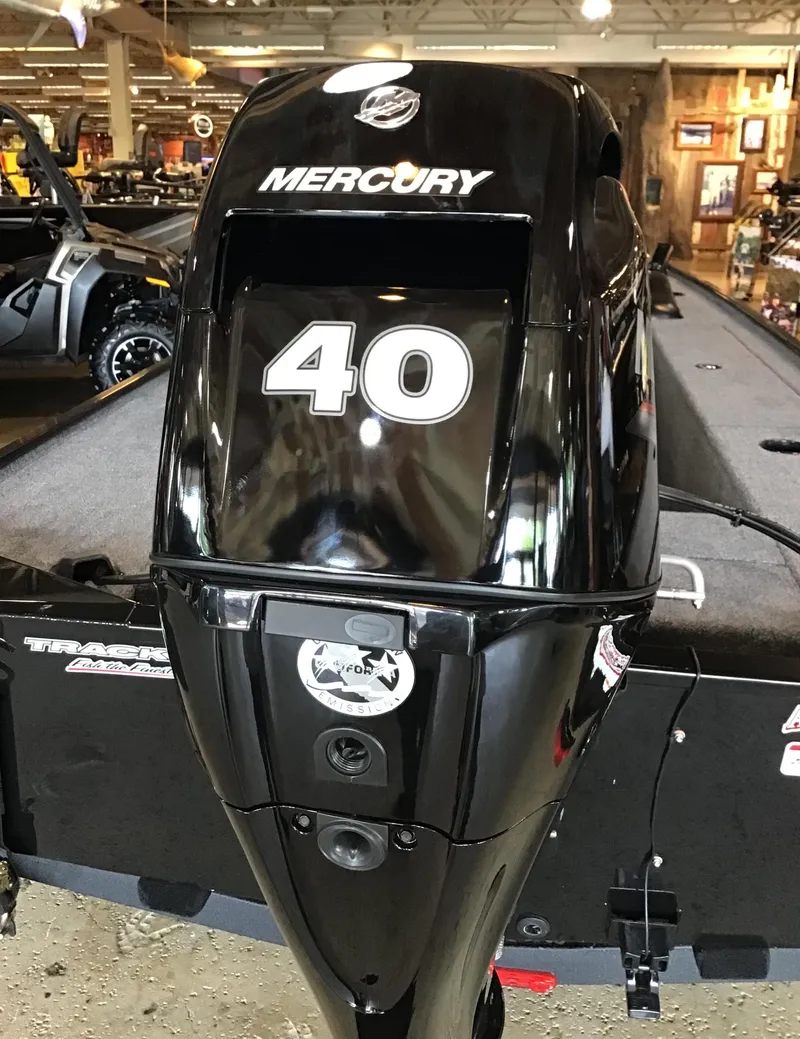 Slide: The Image of 2025 Tracker Panfish 17 boat with Mercury 40 HP outboard motor in showroom. - 3