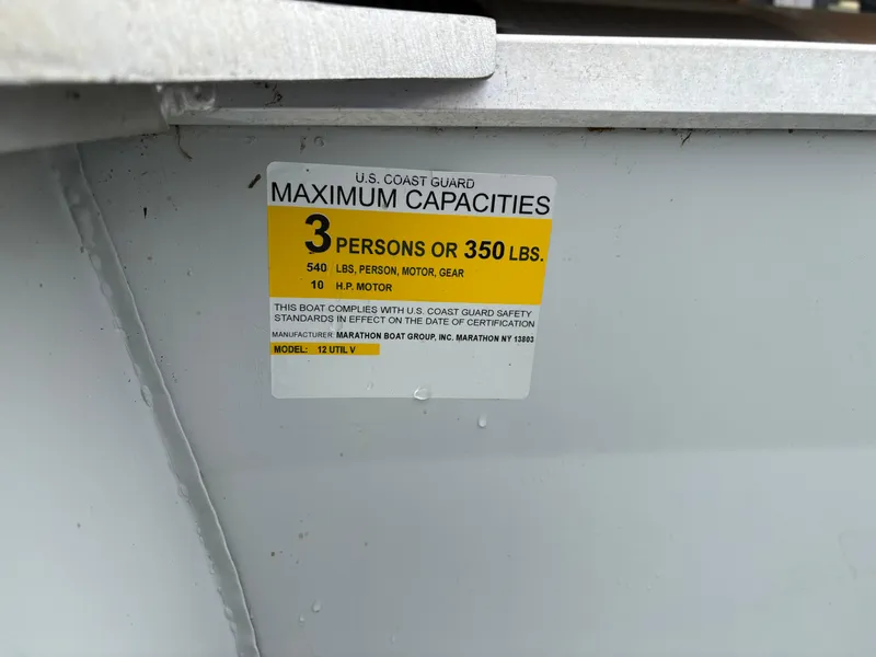 Slide: The Image of Duranautic 12 boat capacity label, 3 persons or 350 lbs, 2021 model. - 8