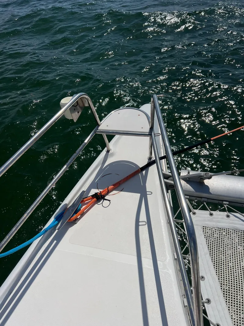 Slide: The Image of Sailboat deck of 1996 Prout 45 catamaran with ocean view. - 13