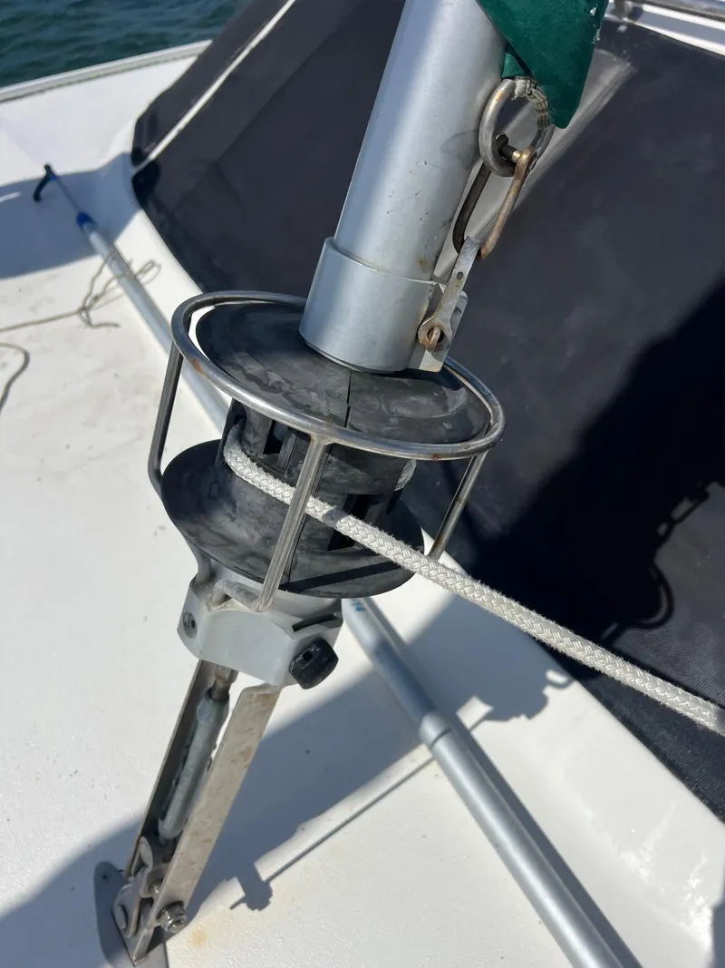 Slide: The Image of Close-up of a 1996 Prout 45 sailboat's rigging and deck details. - 17