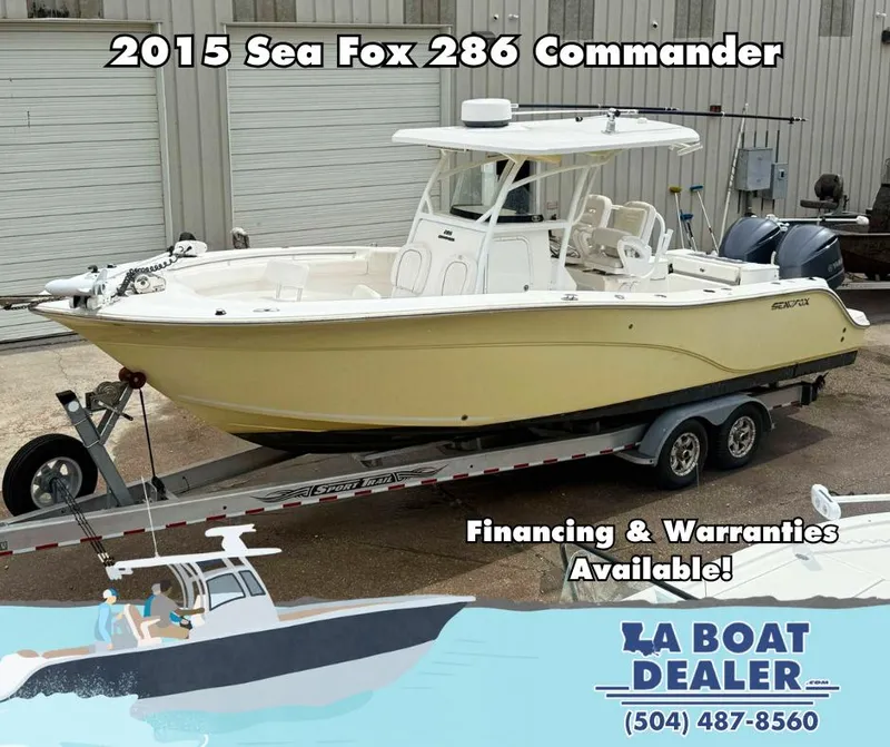Slide: The Image of 2015 Sea Fox 286 Commander boat on trailer, available at LA Boat Dealer. Financing options offered. - 9