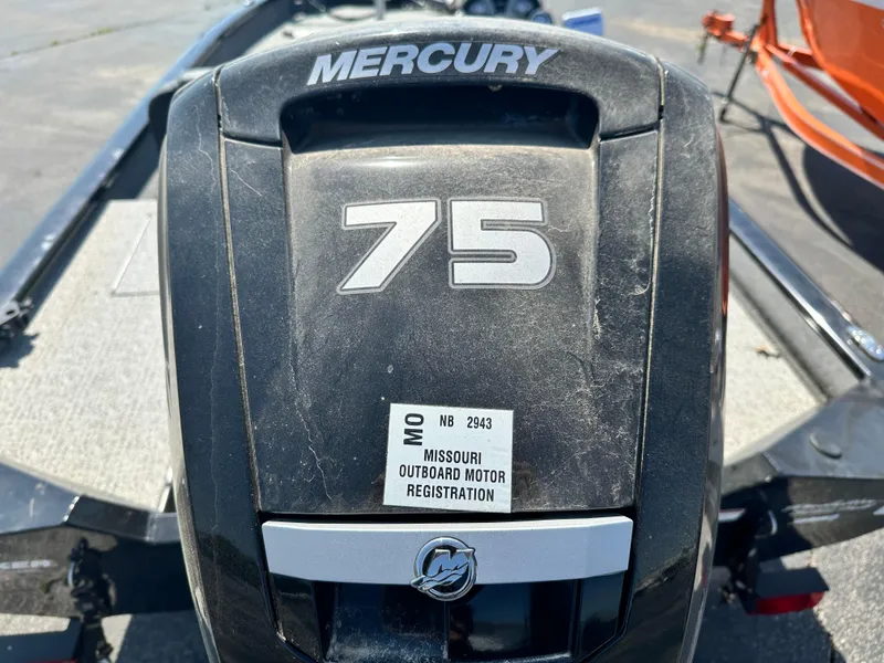 Slide: The Image of Mercury 75 outboard motor on 2023 Tracker 175 Pro Team boat, Missouri registration visible. - 9