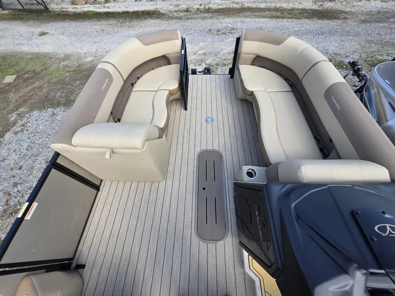 Slide: The Image of 2025 Veranda VR22RC XL Tri-Toon boat interior with spacious seating and modern design. - 16