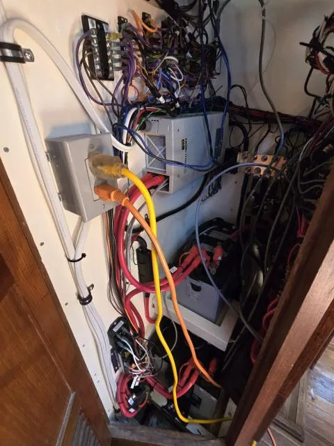 Slide: The Image of Electrical wiring and components inside a 1978 Formosa 46 boat. - 32