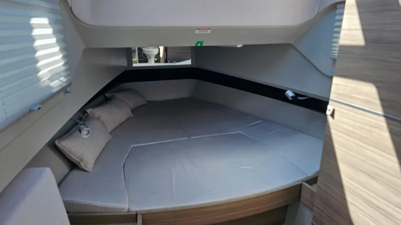 Slide: The Image of 2023 Saxdor 320 GTO cabin interior with cozy bed and modern design. - 20