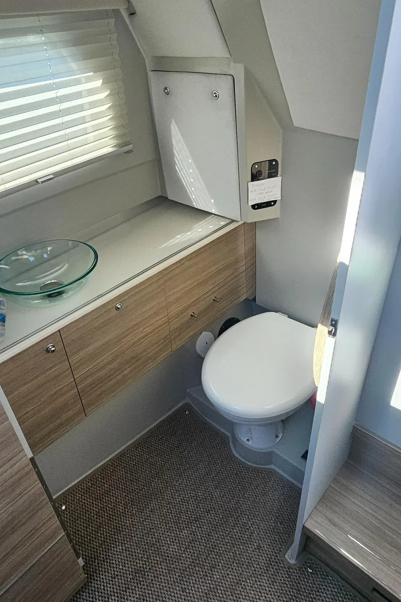 Slide: The Image of 2023 Saxdor 320 GTO bathroom interior with modern fixtures and wooden cabinetry. - 22