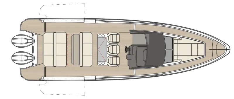 Slide: The Image of Top view of 2023 Saxdor 320 GTO boat layout with seating and twin engines. - 40