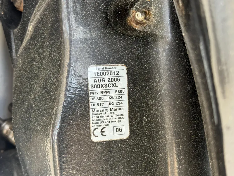Slide: The Image of Label on a 2007 Carrera Boats 36 Center Console, showing engine specifications and serial number. - 39