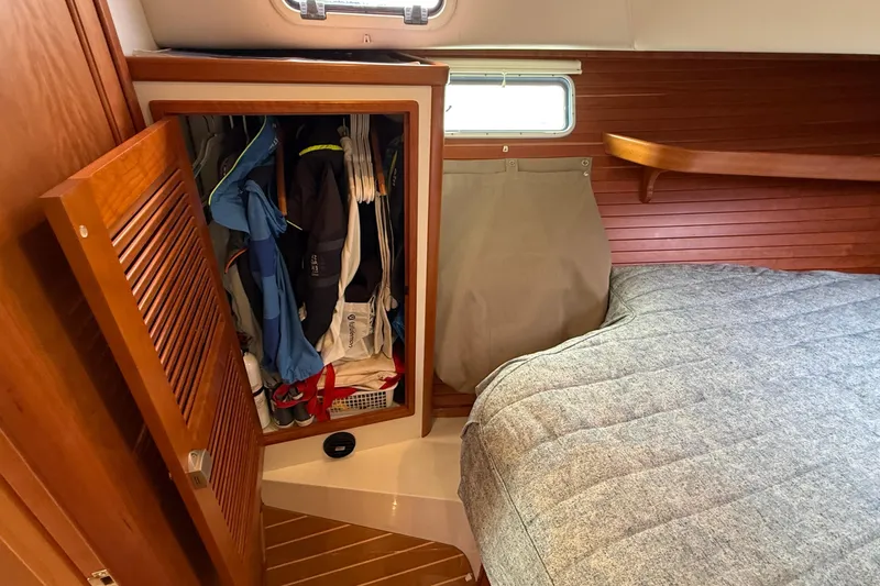 Slide: The Image of 2016 MJM 40z Downeast cabin with open closet and cozy bed. - 47