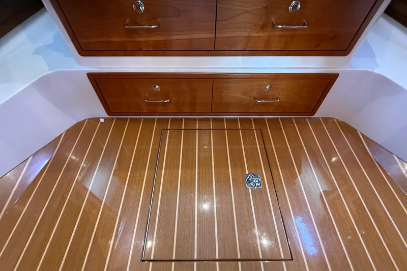 Slide: The Image of Luxurious wooden interior of 2016 MJM 40z Downeast boat with storage drawers. - 44