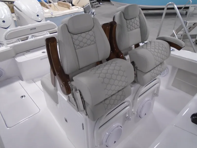 Slide: The Image of Luxury seating on 2025 Jupiter 32 boat with elegant design and premium materials. - 17